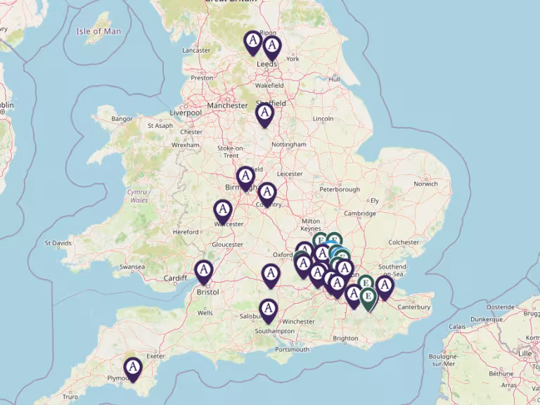 AEM locations shown on a UK map